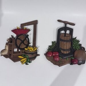 Vintage 1978 Homco Cast Metal Wall Decor‎ Corn Mill & Apple Press
